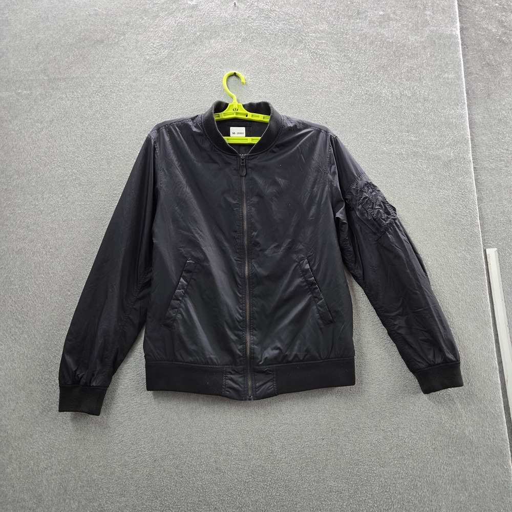 Uniqlo Men Jacket L Black Nylon Polyester MA1 Blouson Bomber Zipper Long Sleeve